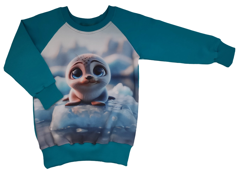 Dětská modrá mikina s kresleným tuleněm na ledu